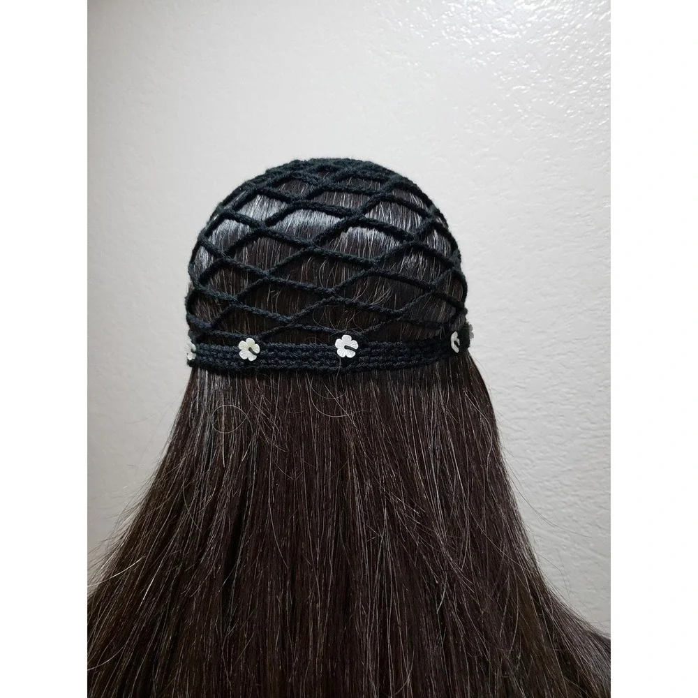 Handmade Crochet Chain Beanie Knit Cottage Mystic Fairy Emo Whimsigoth Black